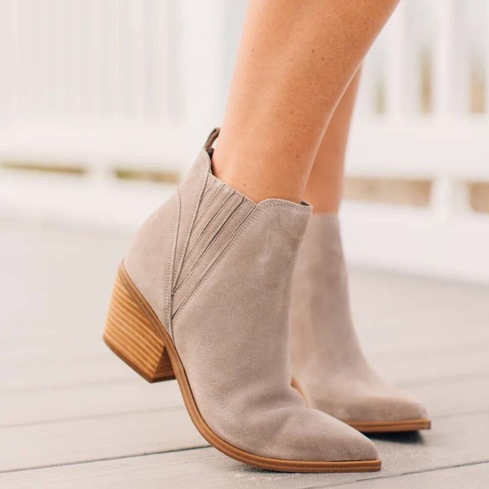 NEW Marc Fisher | Teona Light Grey Suede Pointy Toe Ankle Boots Chelsea Booties